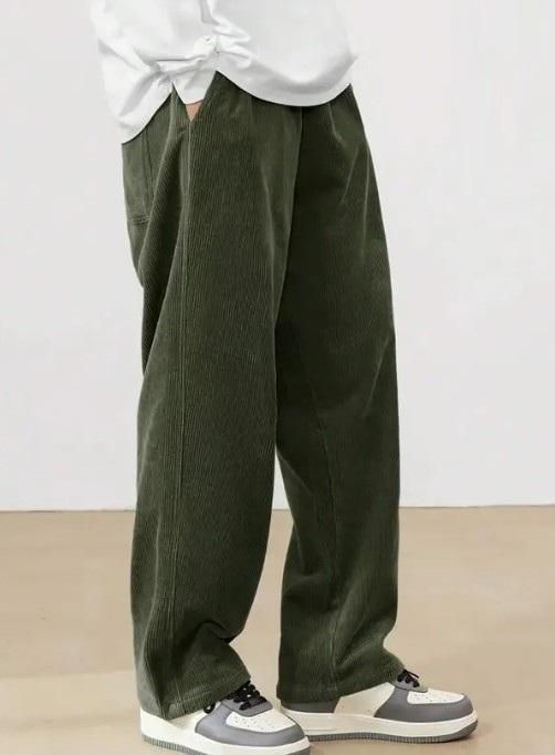 Dark Green Loose Fit Corduroy Cargo Style Trouser