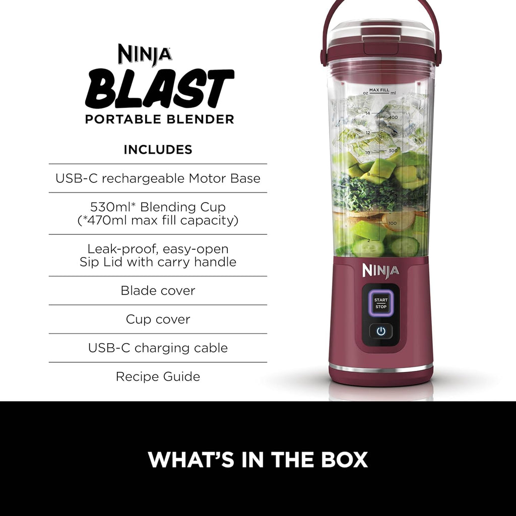 Ninja Blast Portable Cordless Blender 530ml (Cranberry Red)
