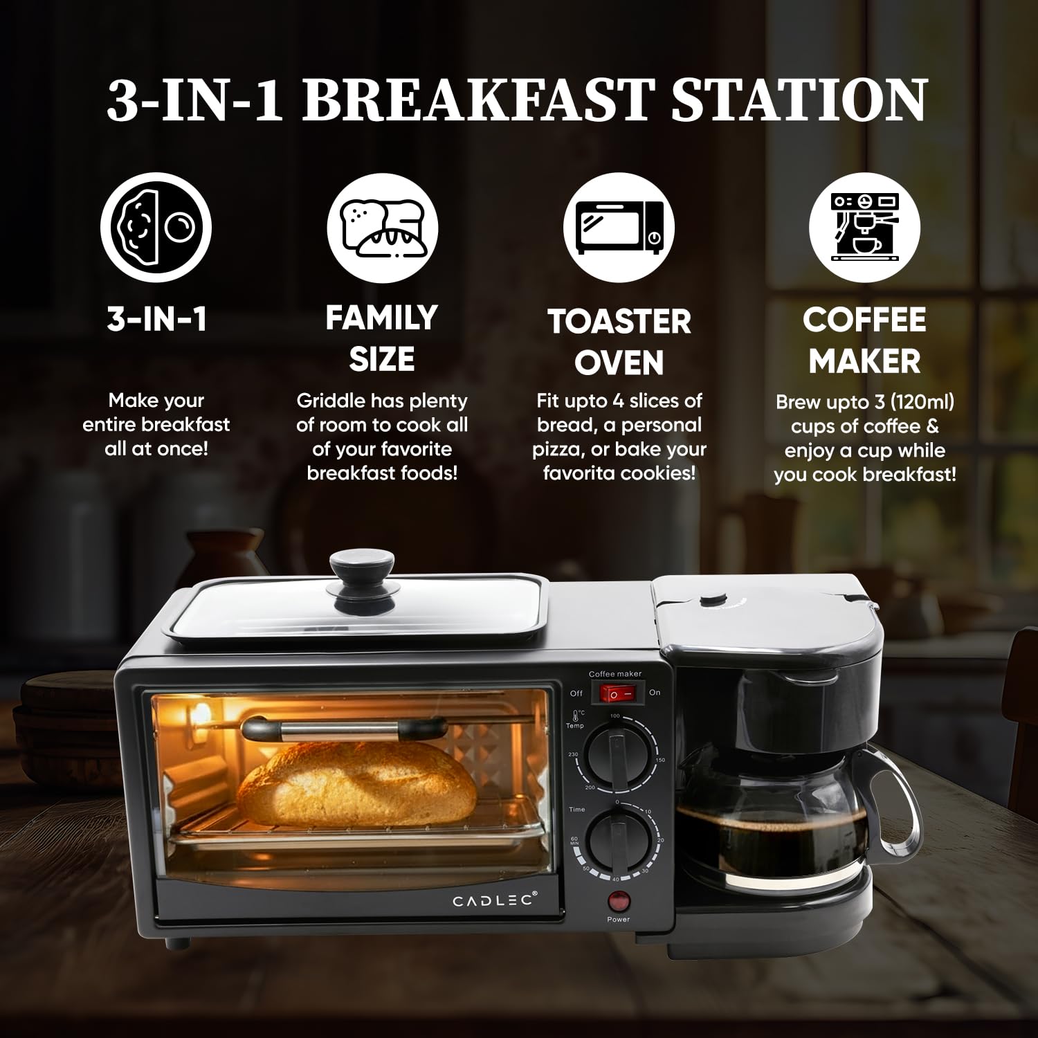 Cadlec MultiChef Pro 3-in-1 Breakfast Maker (Black)