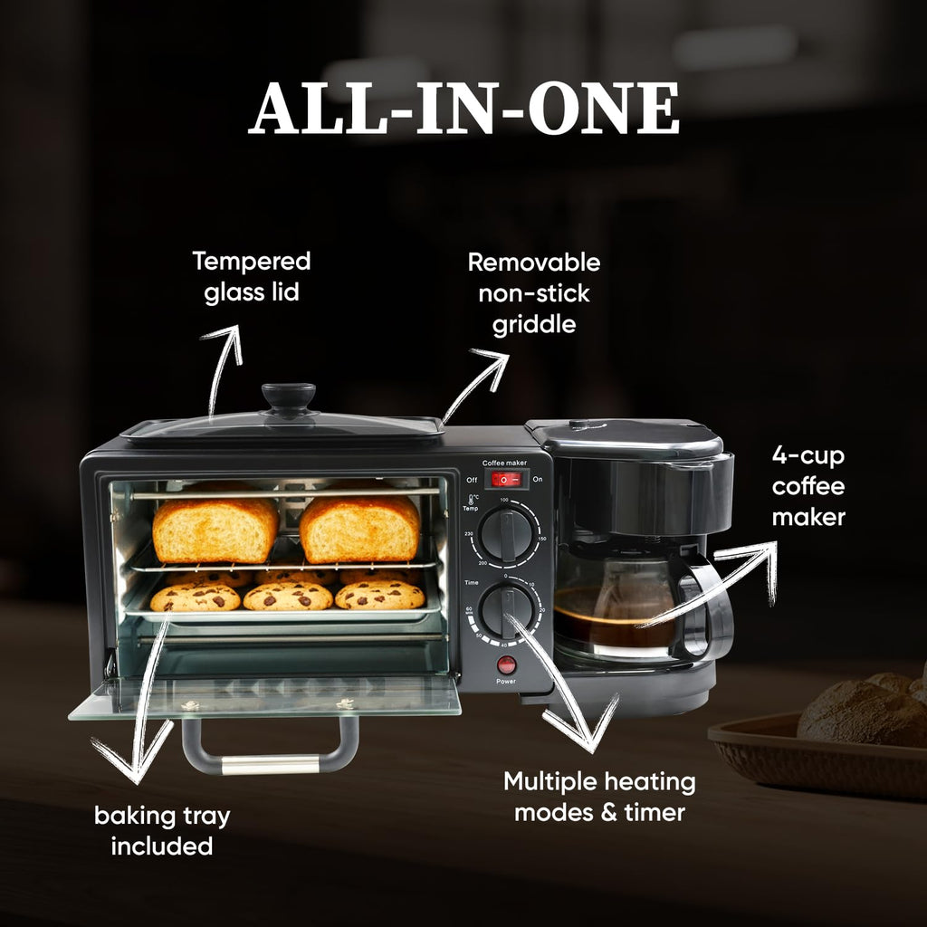 Cadlec MultiChef Pro 3-in-1 Breakfast Maker (Black)