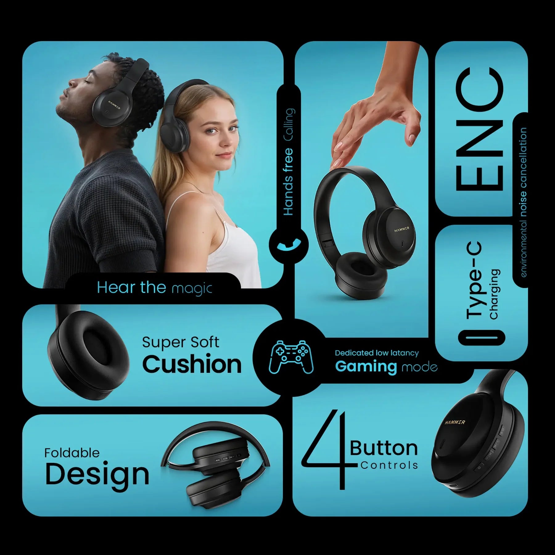 Hammer Vibe ENC Bluetooth Gaming Headphone
