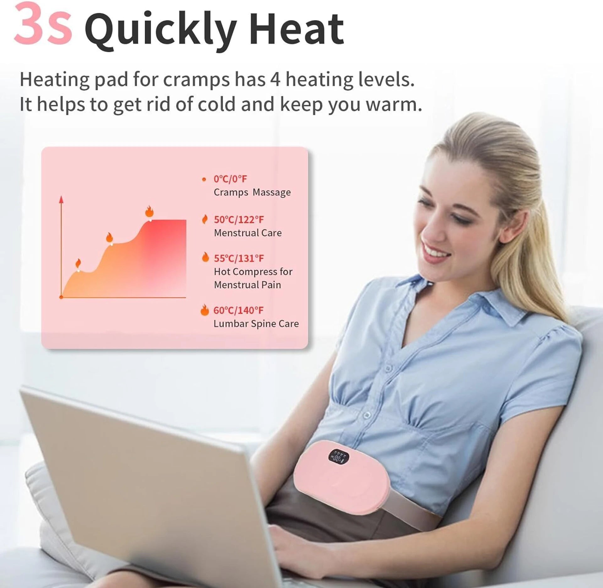 Portable Period Cramp Relief Massager & Heating Pad for Women